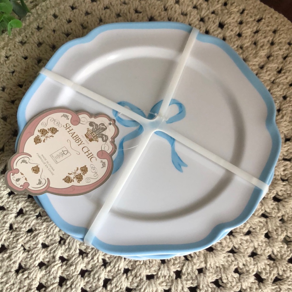 Shabby Chic Blue and White Coquette BOW Salad Luncheon Plates